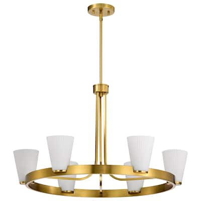 Royale 6 Light Chandelier Burnished Brass Finish Ribbed White Glass - Burnished Brass