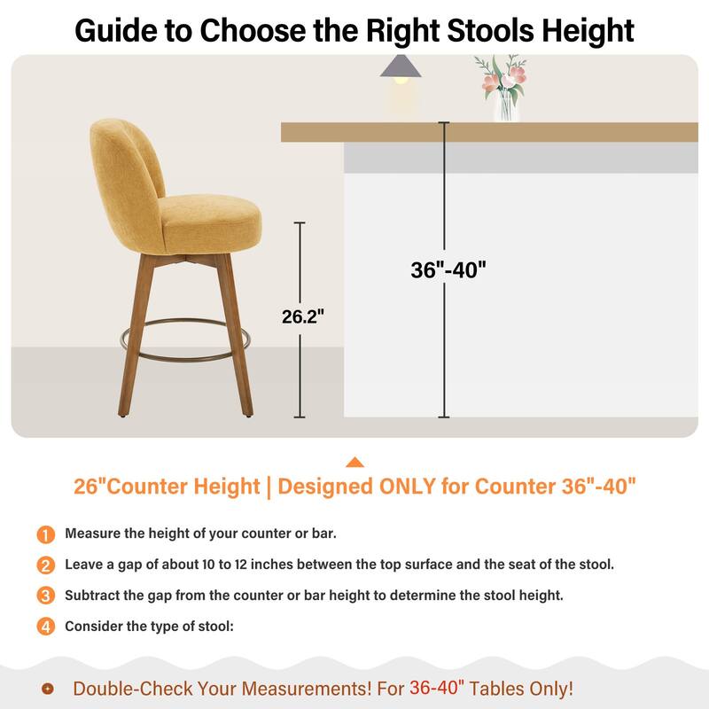 Fabric Upholstered Counter Height Swivel Bar Stools - 37.8"H x 19.7"W x 23.2"D
