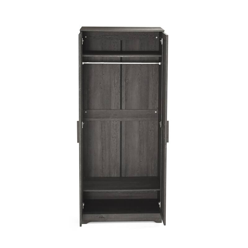 2-Door Wardrobe with Hanging Rods and Shelves - Spacious Bedroom Armoire Clothes Storage Cabinet, Folding Area and Hanging Area