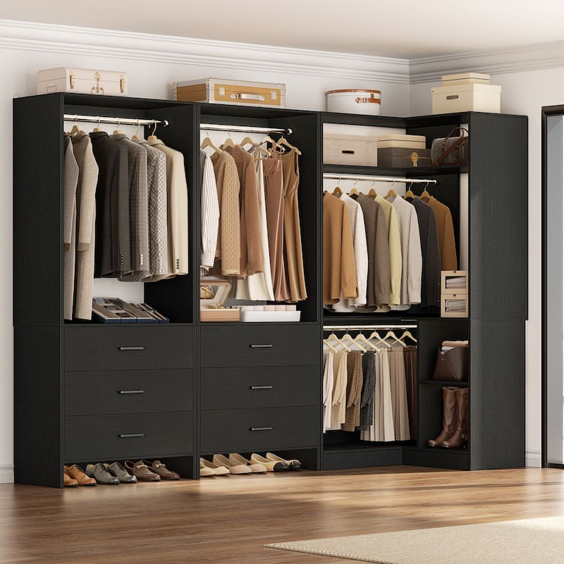 Cimly Set of 3 Freestanding Corner Closet System, Space-saving Closet Organizer for Walk-in/ Reach-in Closet - 81'' - Black