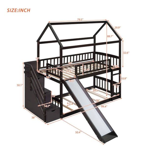 Espresso Twin Over Twin Bunk Bed with Drawers and Slide - Bed Bath ...