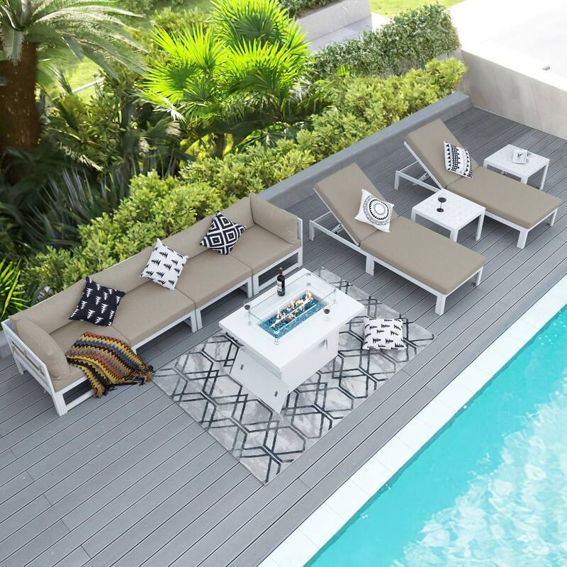 FINCATI White Aluminum Modern Patio Furniture Sectional Sofa Set with Cushion