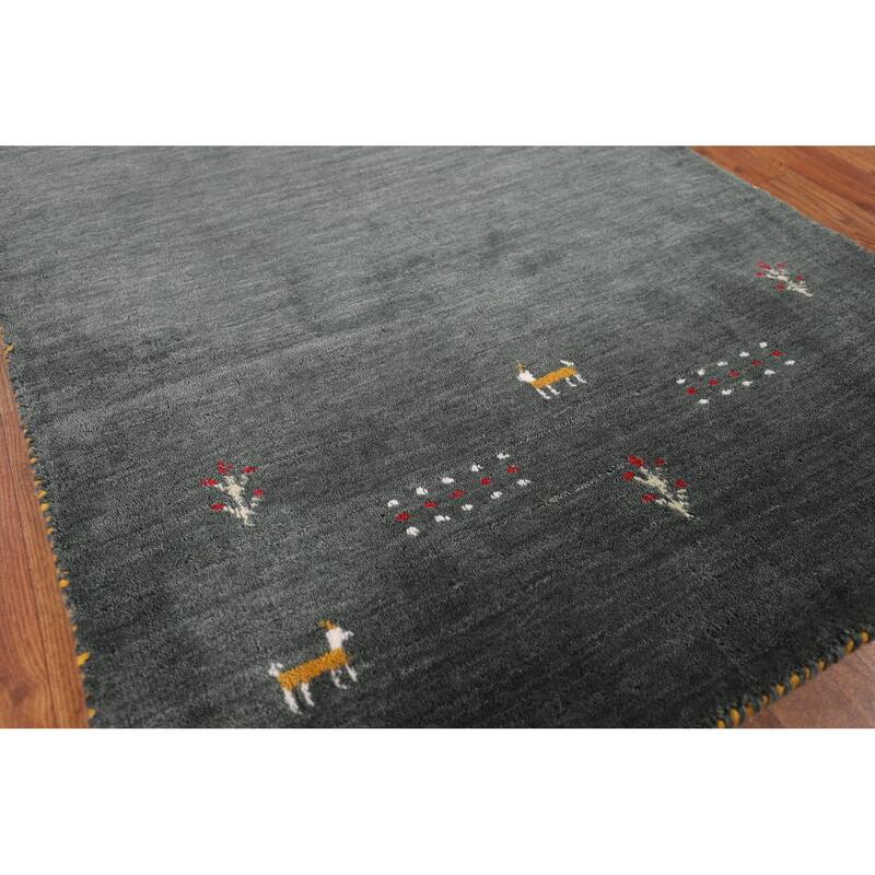 Dark Green Gabbeh Indian Accent Rug Handmade Tribal Wool Carpet - 2'11" x 4'10"
