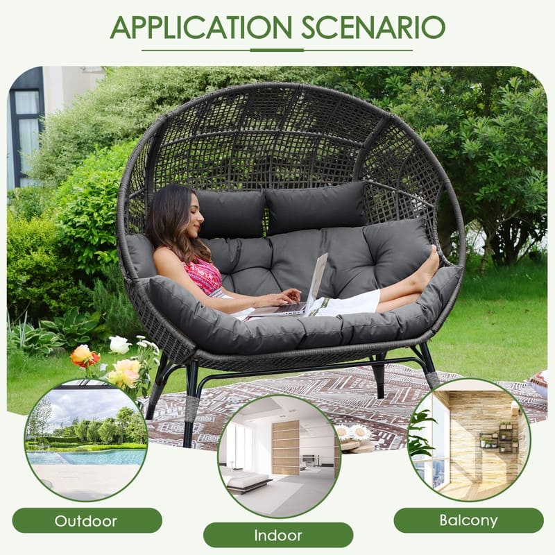 FINCATI Double Egg Chair with 2 Ottomans, 680-lb Capacity