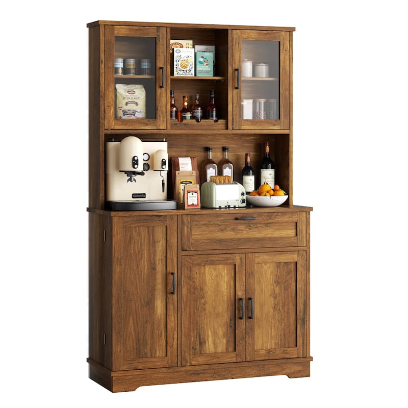3-Door Storage Cabinet with Drawer & Adjustable Shelves - Freestanding Storage Organizer for Kitchen, Pantry, or Dining Room