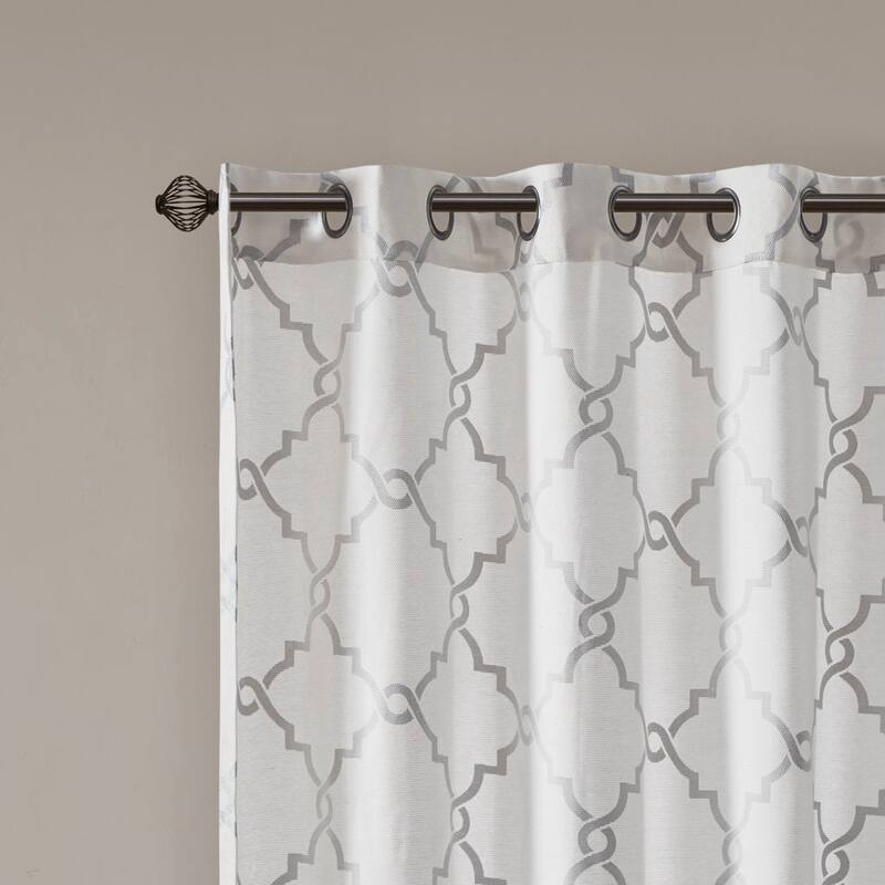 Fretwork Print Grommet Top Window Curtain Panel(Only 1 Pc Panel) - Ivory+Grey - 108 Inches