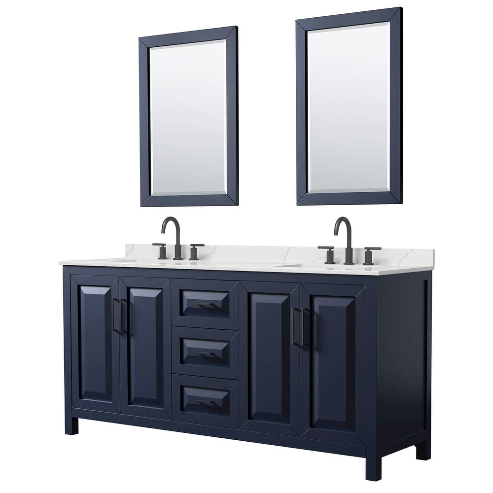 Daria 72-inch Double Vanity, 3 Hole Quartz Top, 24-inch Mirrors