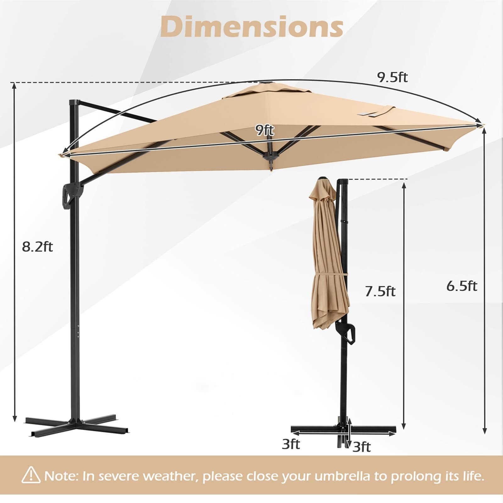 9 ft vs 10 ft patio umbrella Midtown Umbrellas - 10-Year-No-Fade 8 with Terylast Fabric, Auto-Tilt Aluminum Frame and 8 Reinforced Ribs for Deck, Pool, Garden & Beach enhancing stability in breezy conditions 10 FT Patio Umbrella with
