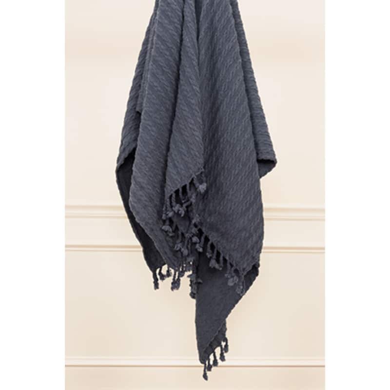 HomeRoots Blue Gray Knitted 100% Cotton Throw Blanket