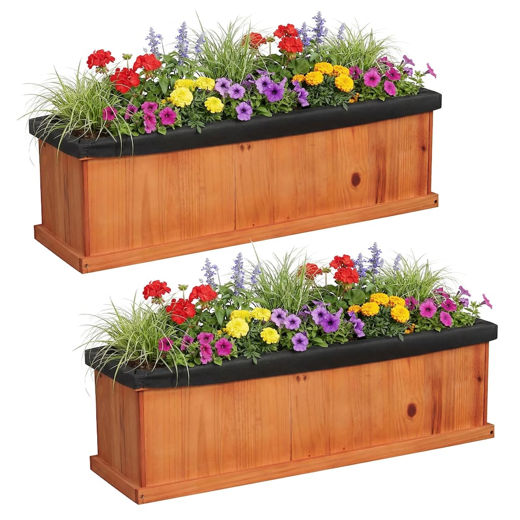 Gymax 2PCS Wood Raised Garden Bed w/Drainage Holes Liner for Flowers