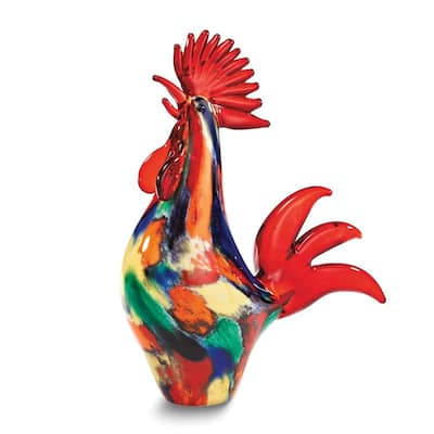Curata Colorful Rooster Handcrafted Murano Style Glass Figurine