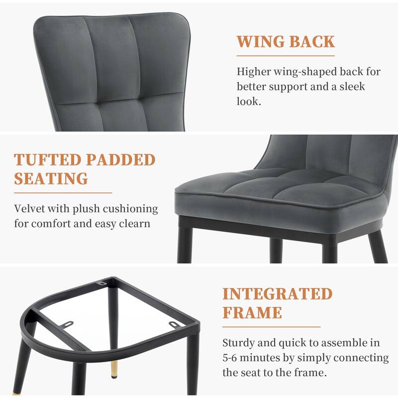 Modern Velvet Upholstered Dining Chairs, Set of 2/4 - 35.8"H x 18.9"W x 23.2"D