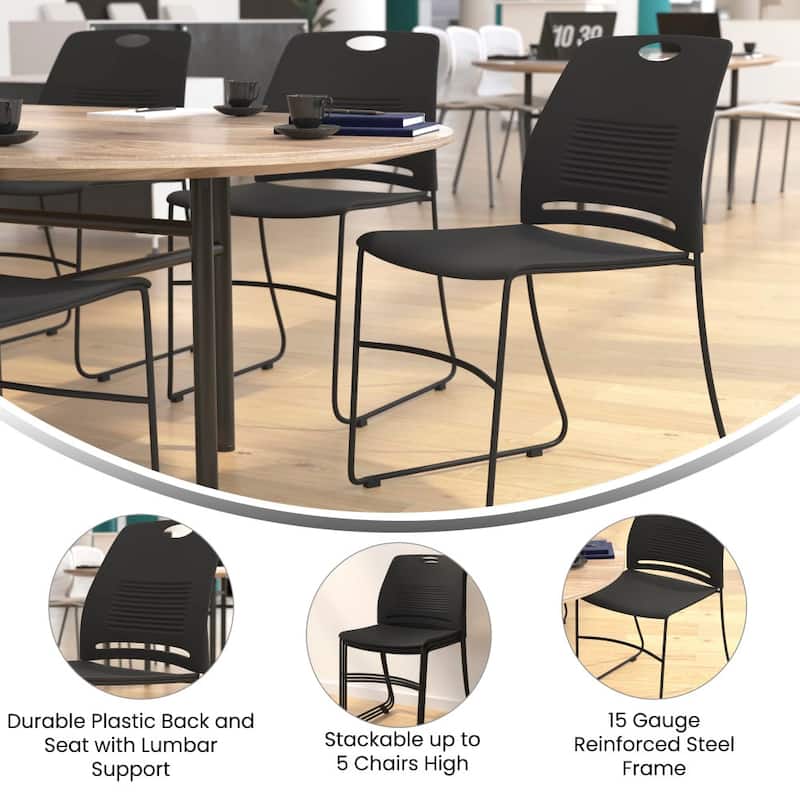 Commercial 660 LB. Capacity Plastic Steel Sled Base Stack Chairs - 5 Pack