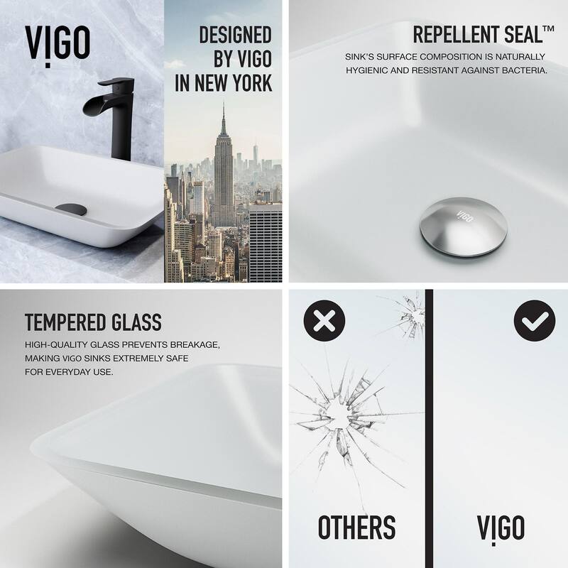 Vigo VGT2068 Sottile 18" Rectangular Glass Vessel Bathroom Sink with