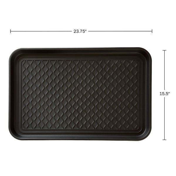 dimension image slide 0 of 2, All-Weather Indoor/Outdoor Boot Tray - Weather-Resistant Hard Plastic Shoe Mat with Raised Edge by Stalwart (Black)