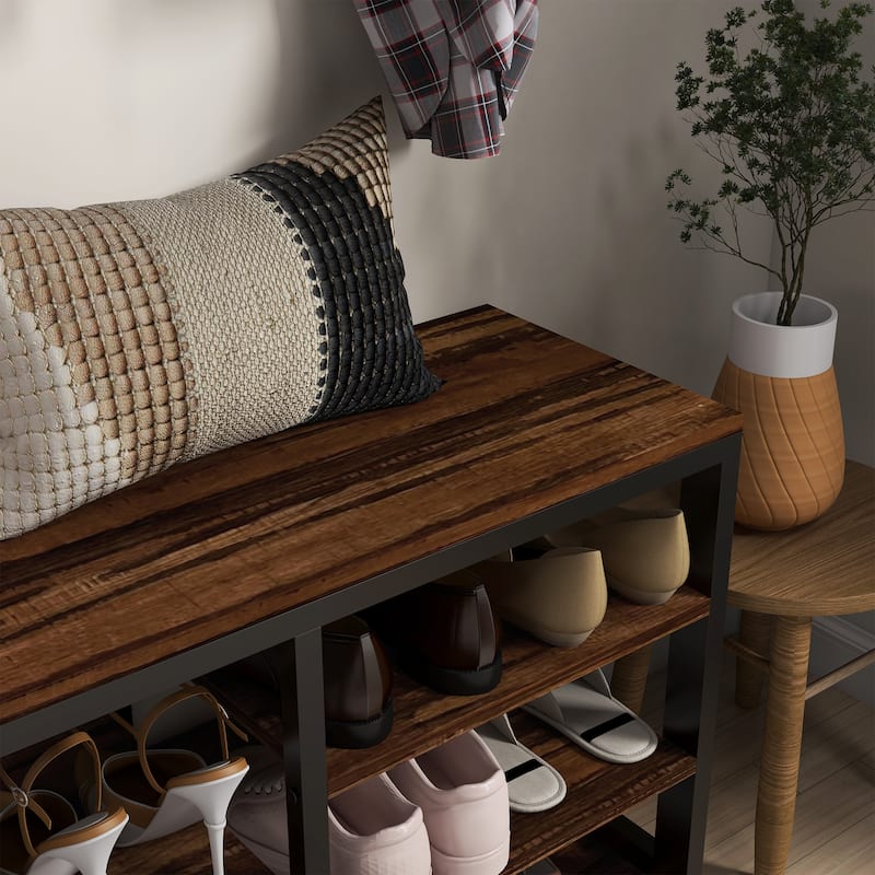 Wall Mounted Entryway Coat Rack, Shoe Bench Mudroom Bench with Storage Compartments, Coat Rack Bench with Hooks