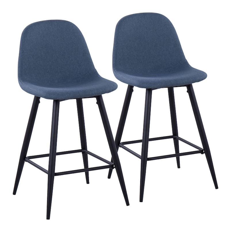 Lumisource Counter Stool in Black Metal and Blue Fabric, Set of 2 - 20"Lx17.25"Wx34.75"H