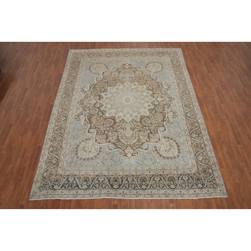 Hand Knotted Oriental 100% Wool Carpet Traditional Floral Brown Kerman Area Rug - 13' 0'' X 9' 8''