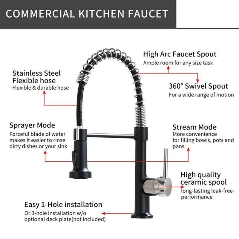 Commercial Kitchen Sink Faucet With Pull Down Sprayer One Hole Kitchen Faucets Single Handle High Arc Spring Mixer Faucets