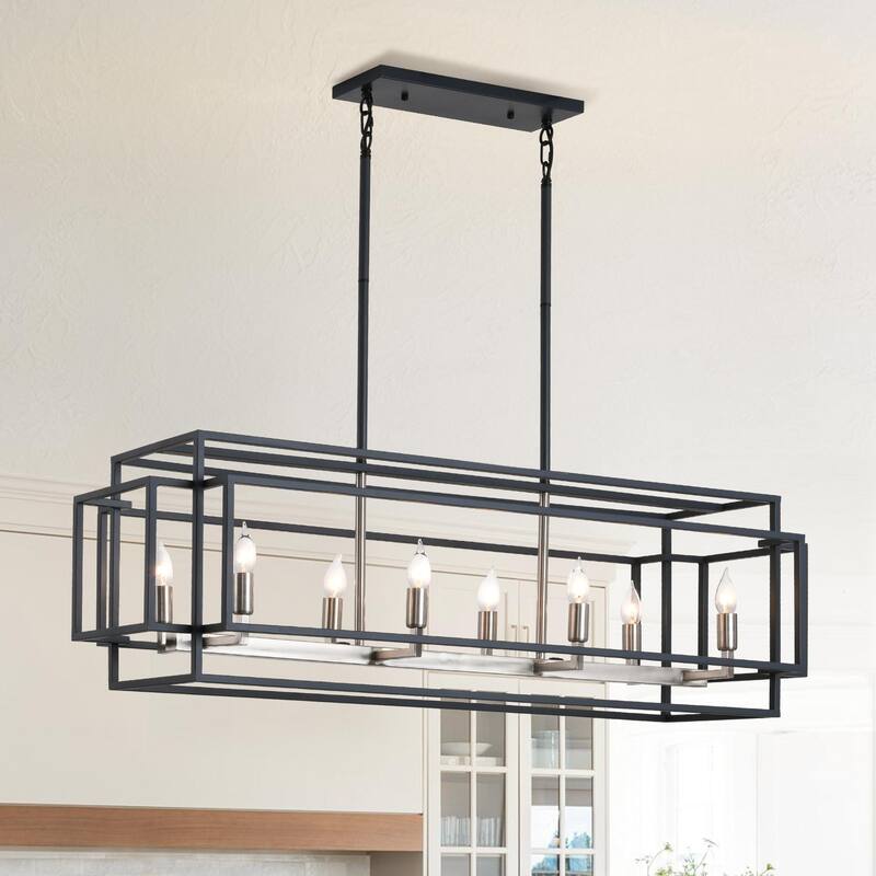 8 - Light Linear Chandeliers Kitchen Island Pendant Light - black&silver