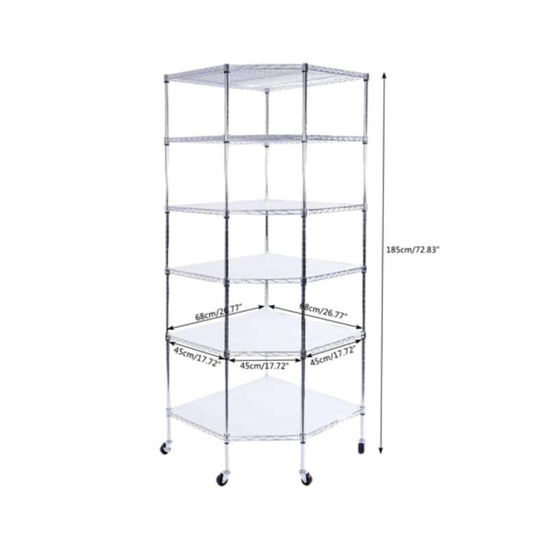 6-Layer Plastic Coated Polygonal Corner Shelf with 2" PP Wheels - (26.77 x 26.77 x 70.87)"
