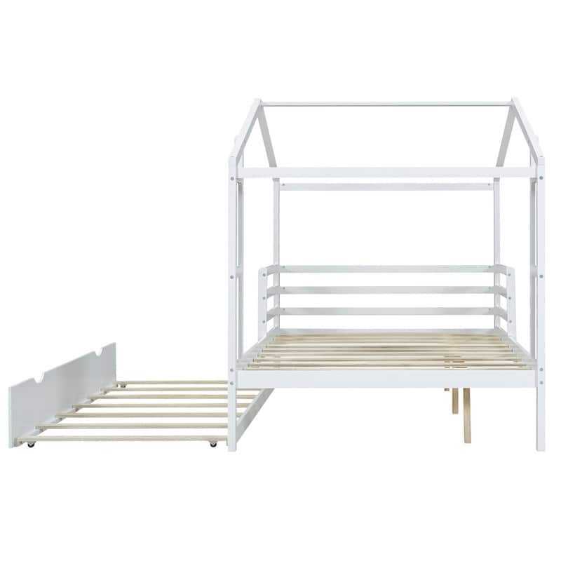 Full Size Wood House Bed with Fence and Writing Board