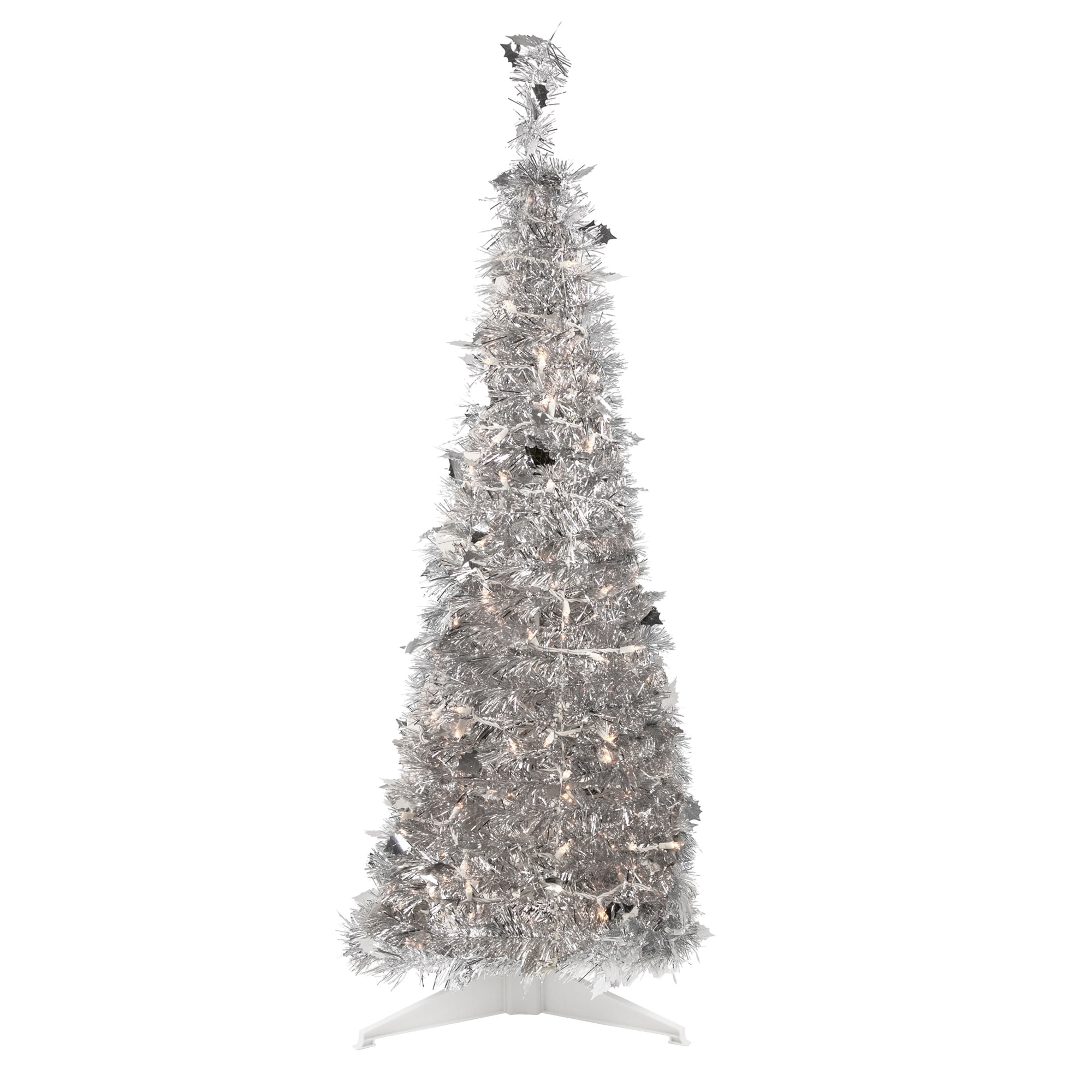 4' Pre-Lit Tinsel Pop-Up Artificial Christmas Tree Clear Lights