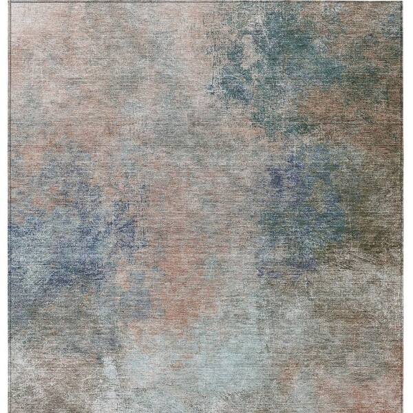 9' X 12' Copper And Navy Blue Abstract Washable Indoor Outdoor Area Rug ...