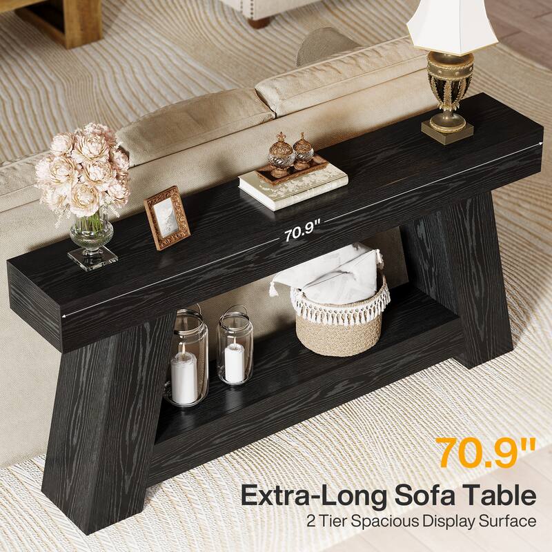 Industrial Wooden 2-Tier Sofa Console Table with Storage for Entryway