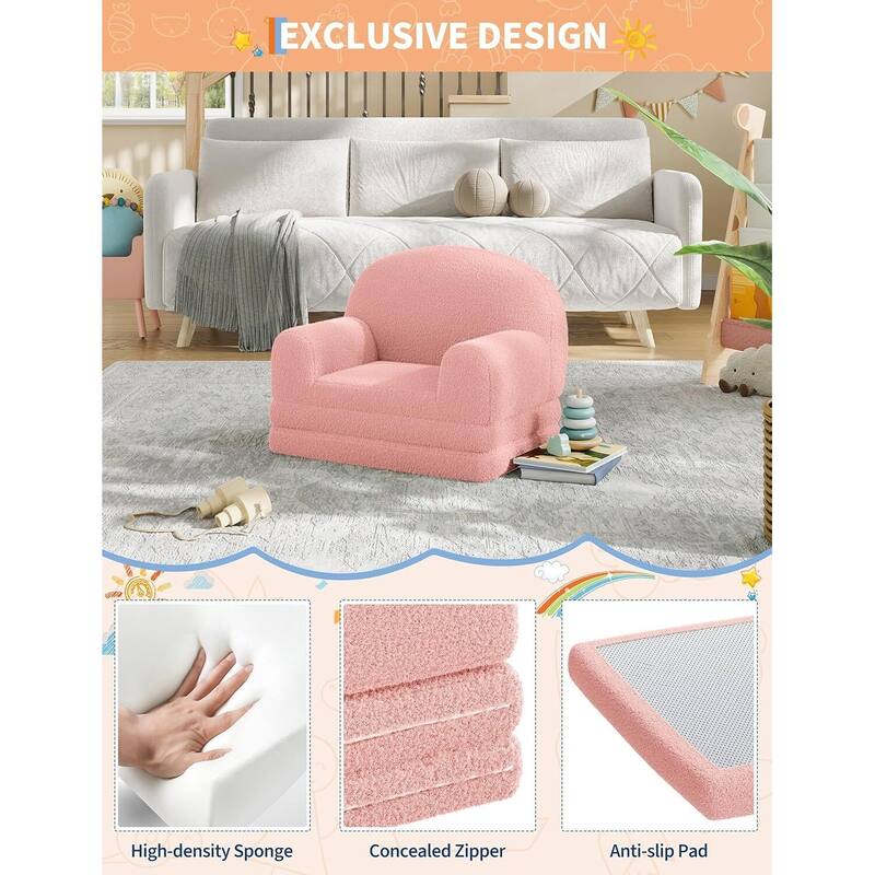 2-in-1 Comfy Toddler Couch, Convertible Sofa for Girls and Boys