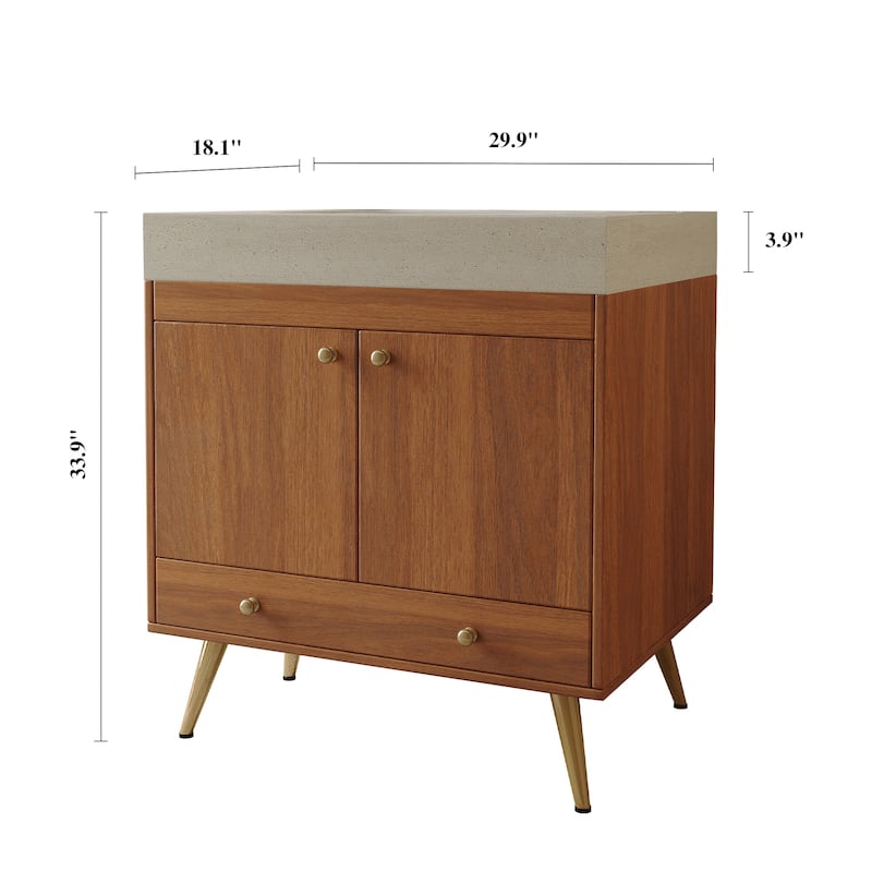 Free-standing Bathroom Vanity with Faux Marble Top & Ceramic Sink, 30" Double Door Storage Cabinet, Waterproof Engineered Wood