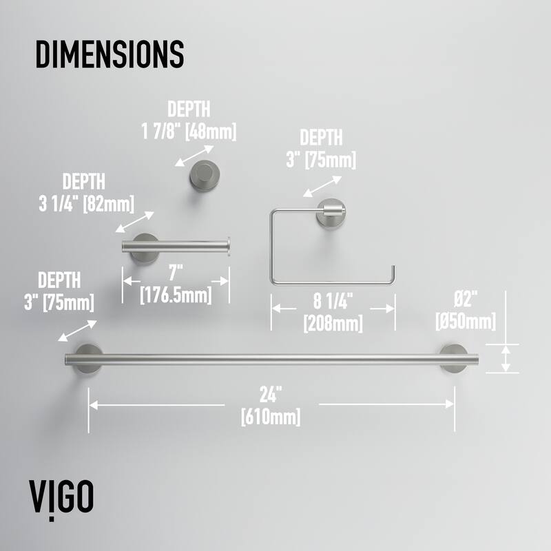 VIGO Elan 4-Piece Bathroom Hardware Accessory Set with 24 in. Towel Bar, Toilet Paper Holder, Hand Towel Holder, Hook