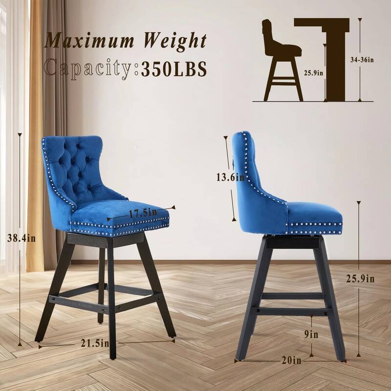 Tufted Swivel Velvet Rubberwood Nailhead Barstools (Set of 4)