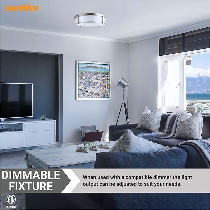 Sunlite 18 in. Round Brushed Nickel Selectable LED Flush Mount Lighting Fixture, CCT Tunable 3000K, 4000K, 5000K - 18 in