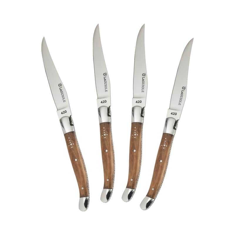 AU NAIN Laguiole Steak Knives with Olive Wood Handles, Set of 4