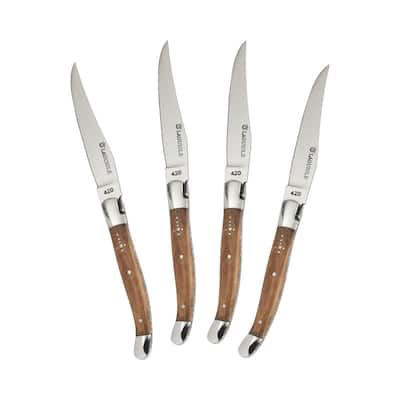 AU NAIN Laguiole Steak Knives with Olive Wood Handles, Set of 4