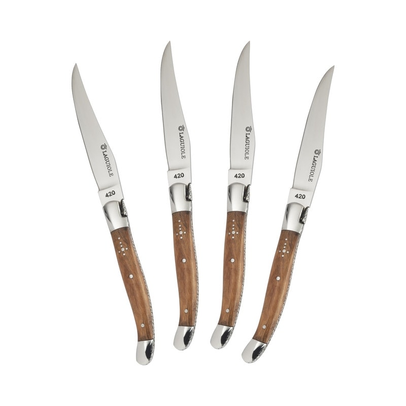 AU NAIN Laguiole Steak Knives with Olive Wood Handles, Set of 4