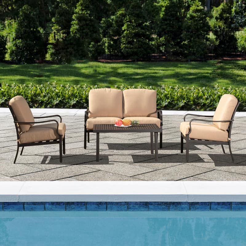 Domi 4-Piece Patio Conversation Set with Cushions, All-Weather Steel Frame Outdoor Furniture