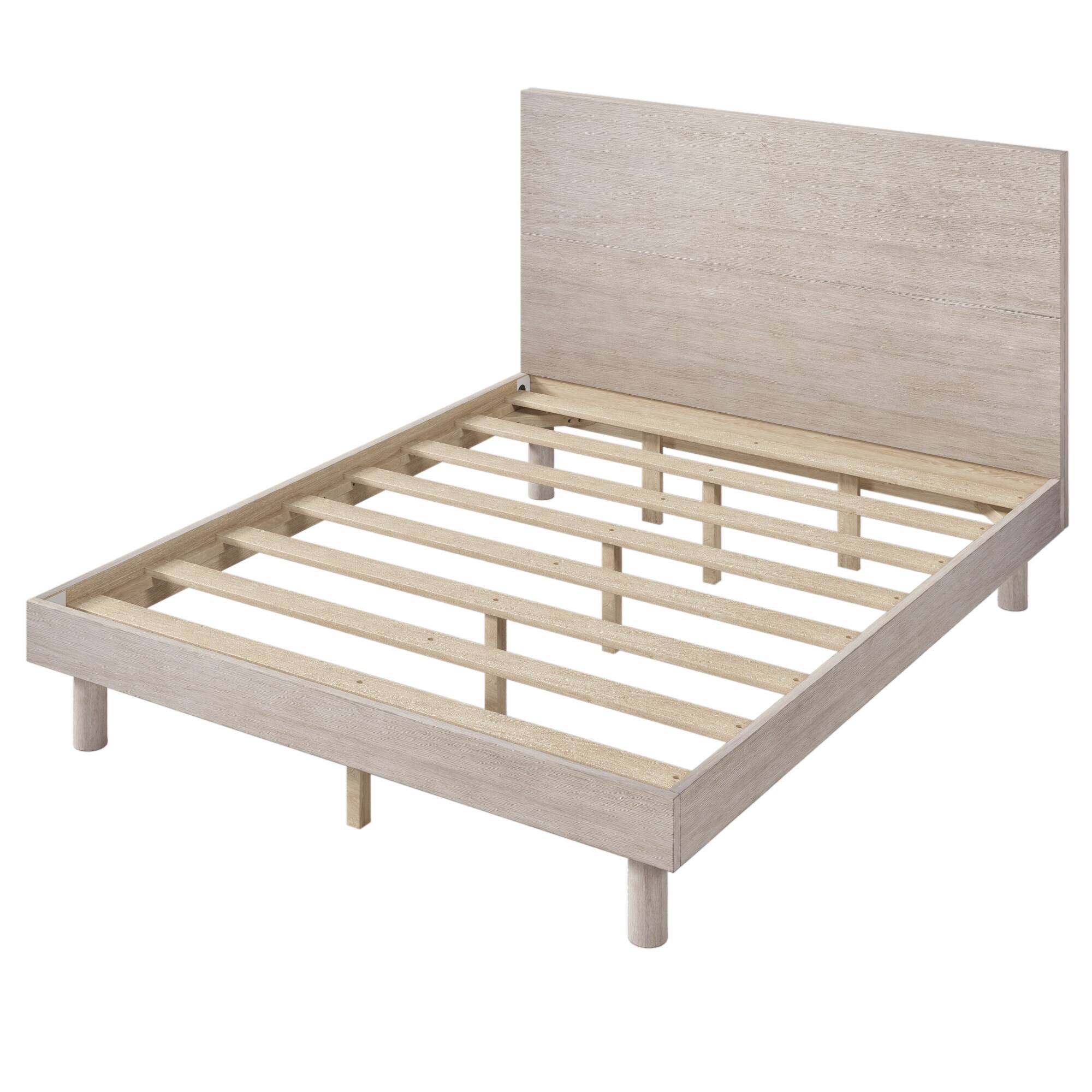 Modern Concise Style Solid Wood Grain Platform Bed Frame, Queen, Stone