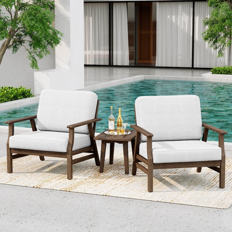 2 Set Acacia Wood Patio Club Chair with Cushion Outdoor Arm Chair