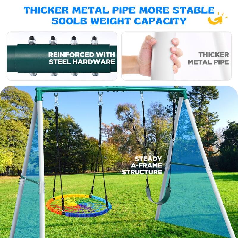 Hapfan 7.5ft Tall Swing Sets for Backyard, 500lbs Heavy Duty Swing Set for Kids and Adults