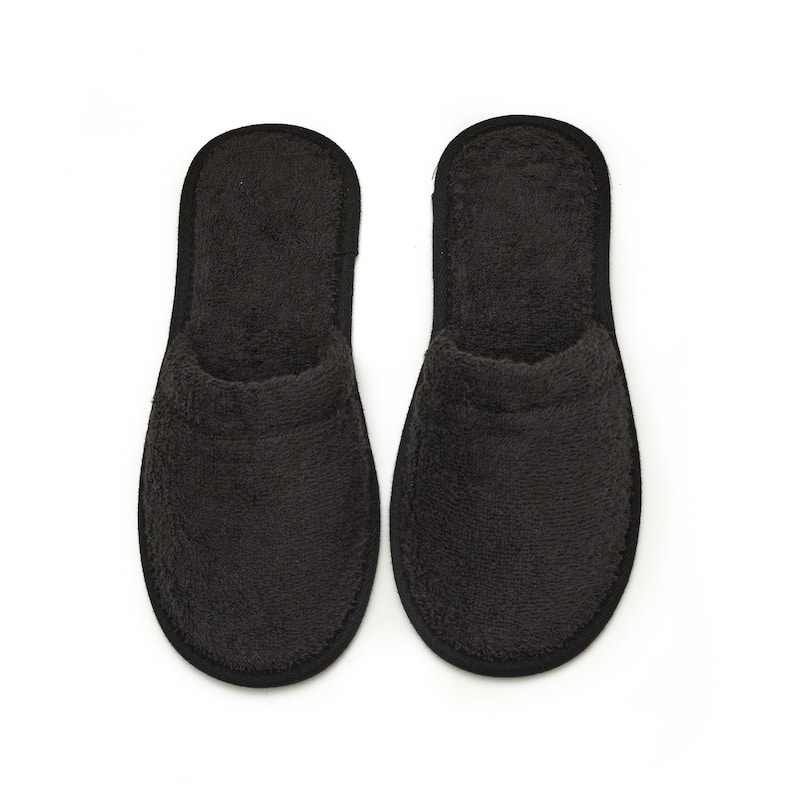 Men's Terry Cotton Bath Slippers - Black - Medium