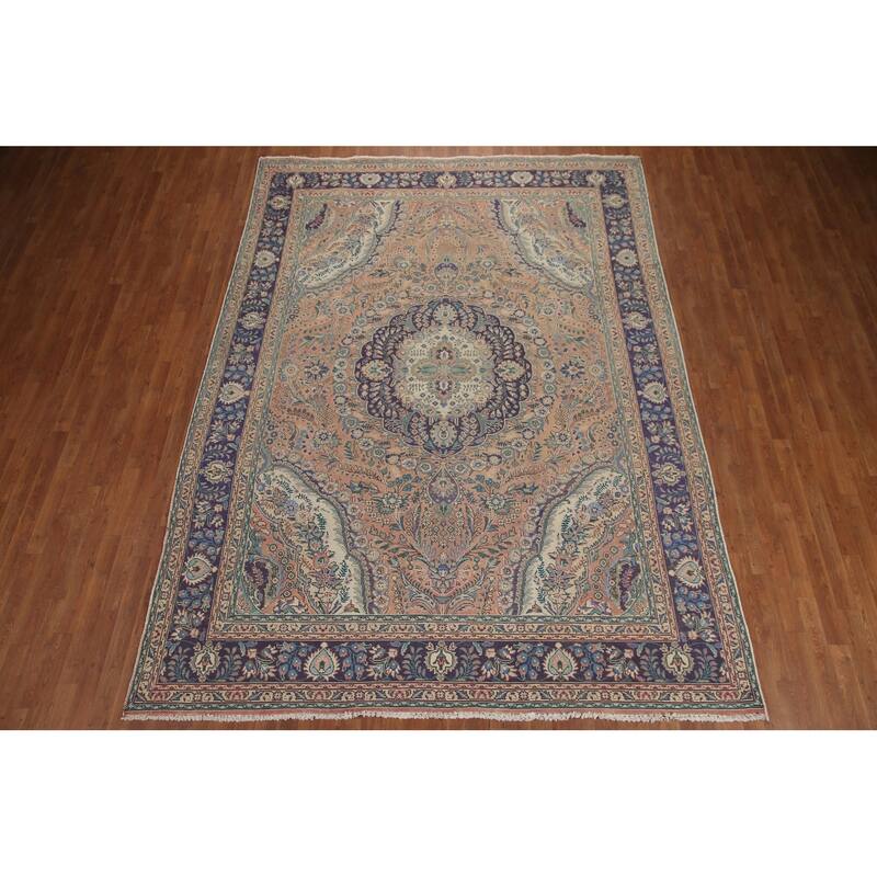 Hand Knotted Oriental 100% Wool Carpet Traditional Floral Pink Tabriz Area Rug - 11' 3'' X 8' 3''