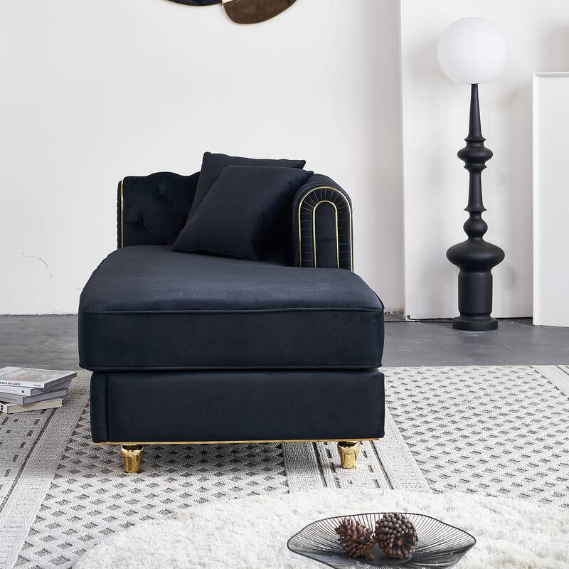 66.9''W Velvet Chaise Lounge, Black, for Living Room, Bedroom, Apartment