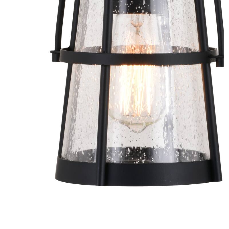 VAXCEL Portage Park 12.75 in. H 1-Light Matte Black Dusk to Dawn Sensor Outdoor Wall Sconce, Steel, Clear Seeded Glass Shade