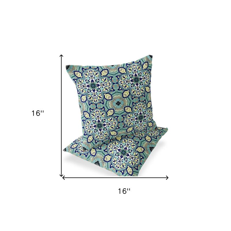 HomeRoots Set of Two 16" X 16" Green and Yellow Blown Seam Floral Indoor Outdoor Throw Pillow - 16.00' X '16.00' X '5.00