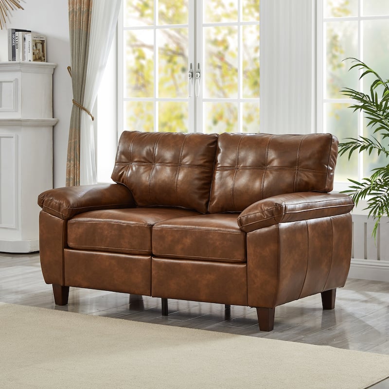 Modern Deep Seat Upholstered Lounge Couch PU Leather Loveseat Sofa with Storage, Wide Cushioned Armrests and Tufted Backrest