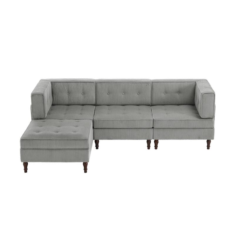 UIXE 4 - Piece Corduroy Sectional Sofa with Flip-Top Storage Ottoman Coffee Table