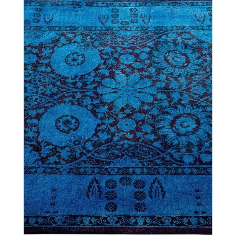 Overton Hand Knotted Wool Vintage Inspired Modern Contemporary Overdyed Blue Area Rug - 3' 2" x 5' 2"