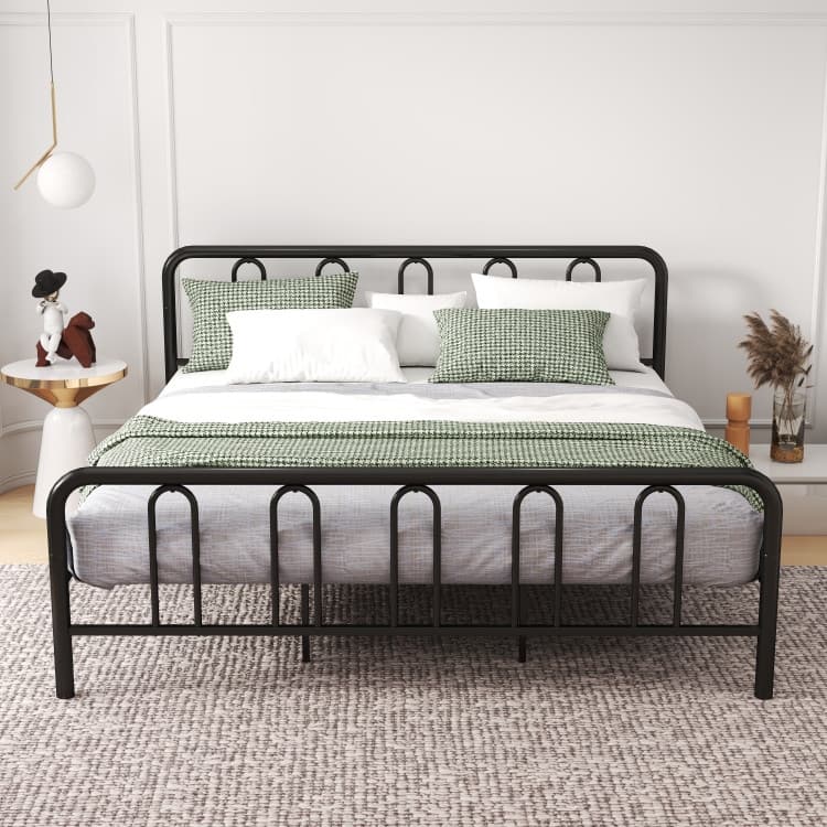 Metal Platform Bed Frame with Headboard and Footboard for Black Steel Heavy Duty with Storage Space